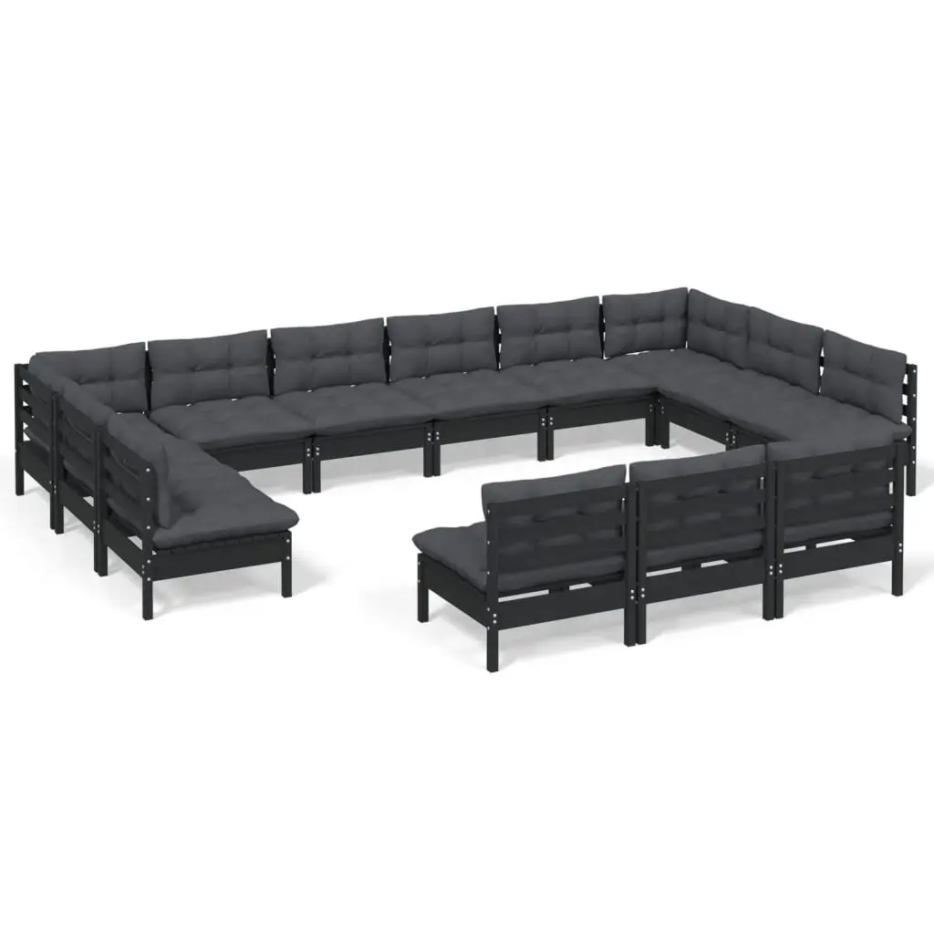 Black Modular Pinewood Garden Lounge Set