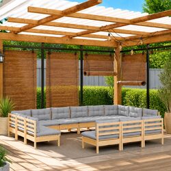 14 Piece Modular Garden Lounge Set with Grey Cushions