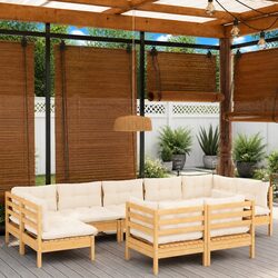 Durable 9 Piece Garden Lounge Set with Cream Cushions