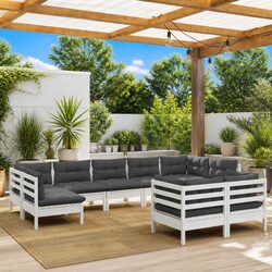 Durable 9 Piece Garden Lounge Set in White Pinewood
