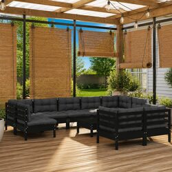 Modular Black Garden Lounge Set 10 Piece with Cushions