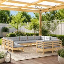 Premium 11 Piece Modular Garden Lounge Set with Grey Cushions