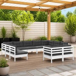 White Solid Pinewood 11-Piece Garden Lounge Set