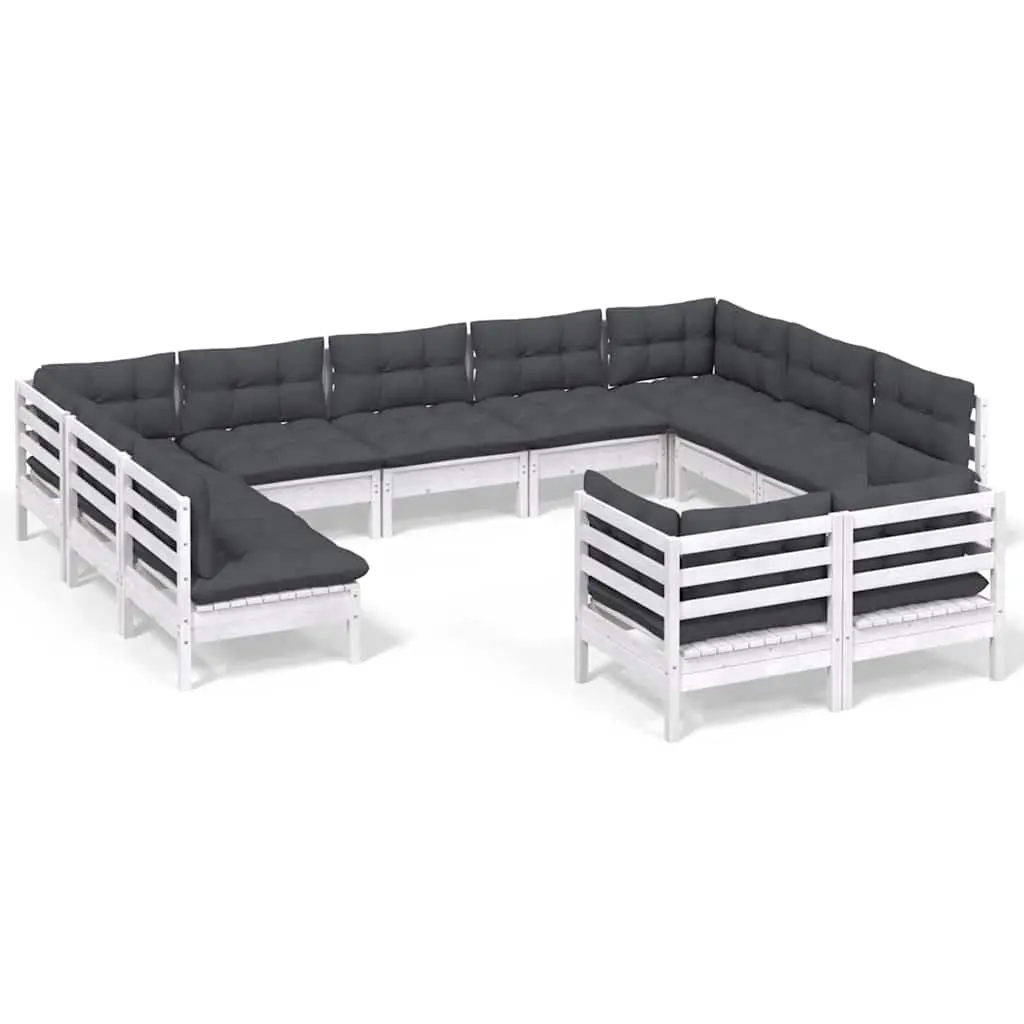 White Solid Pinewood 11-Piece Garden Lounge Set