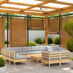 12-Piece Garden Lounge Set with Grey Cushions