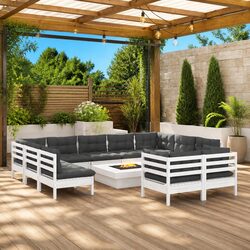 12-Piece White Patio Sofa Garden Lounge Set with Cushions