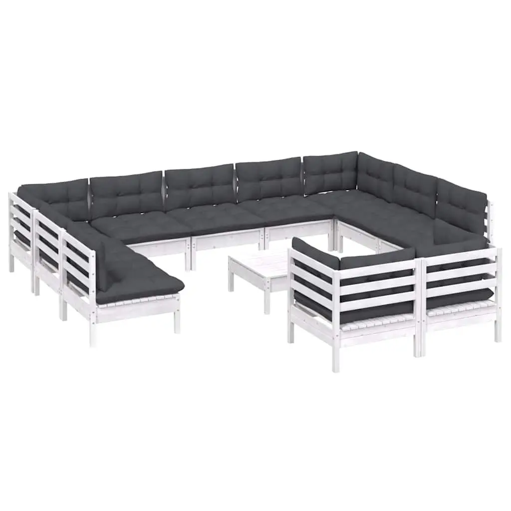 Garden Lounge Set Solid Pinewood 12 Piece Outdoor Furniture White Patio Sofa with Cushions