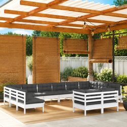 Sturdy 12 Piece White Pinewood Garden Lounge Set