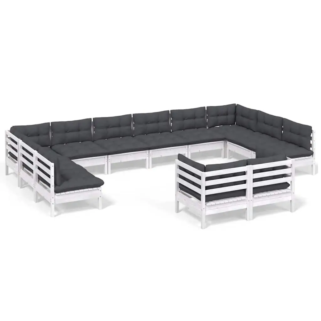 12 Piece White Pinewood Garden Lounge Set