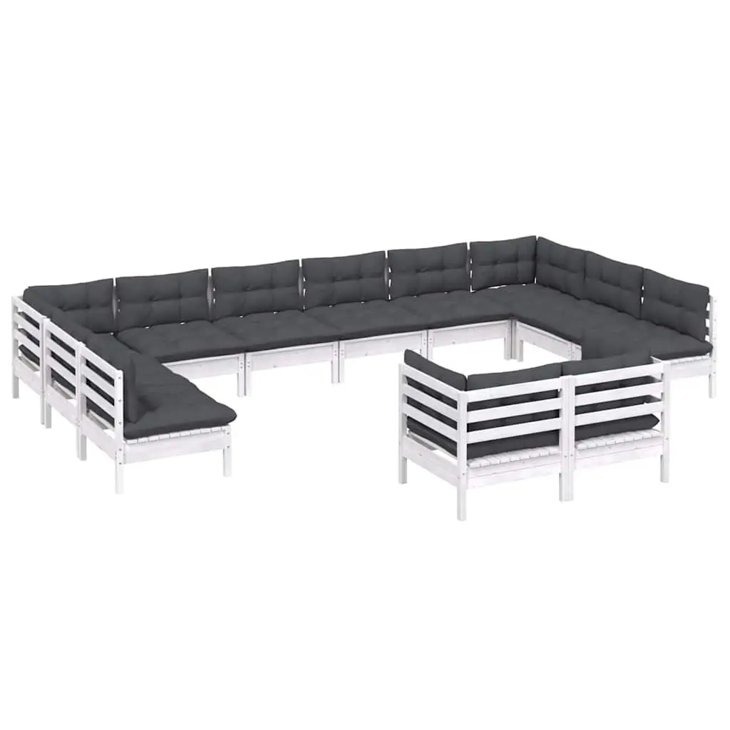 12 Piece White Pinewood Garden Lounge Set
