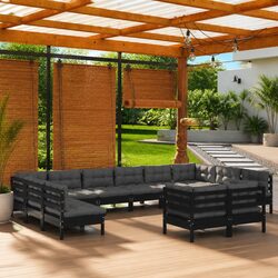 Durable Black Pinewood 12 Piece Garden Lounge Set