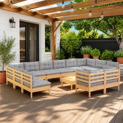 Durable 13 Piece Garden Lounge Set with Grey Cushions