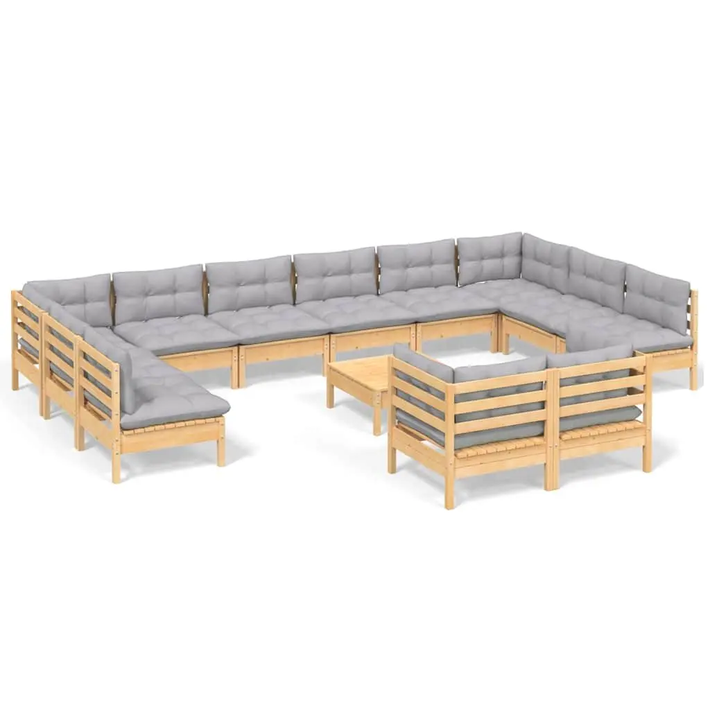 13 Piece Garden Lounge Set with Grey Cushions