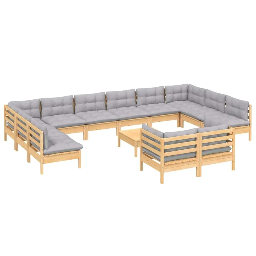 13 Piece Garden Lounge Set with Grey Cushions