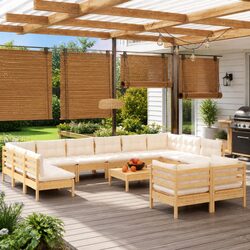 Premium 13-Piece Pinewood Garden Lounge Set with Cushions