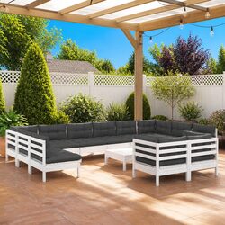 Premium 13-Piece White Pinewood Garden Lounge Set