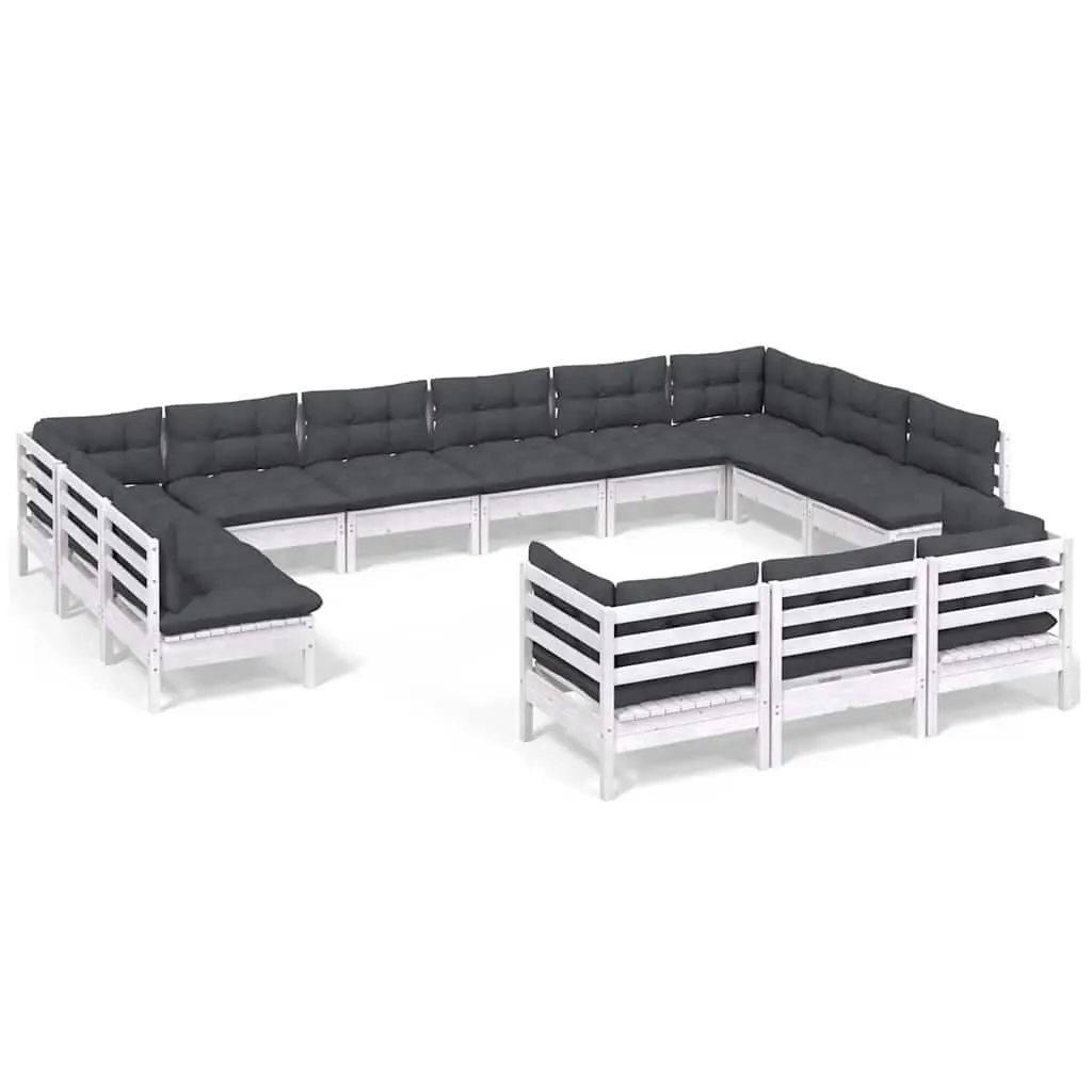 13 Piece White Pinewood Garden Lounge Set