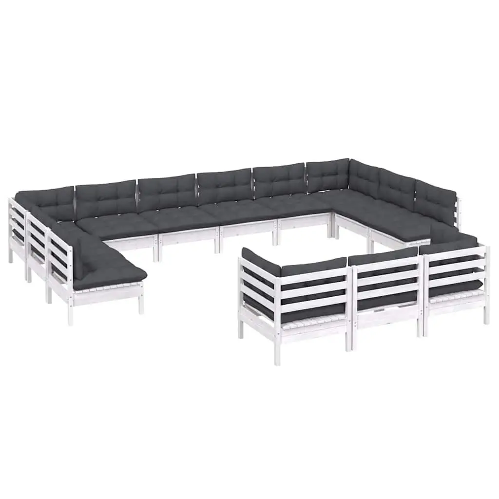 13 Piece White Pinewood Garden Lounge Set