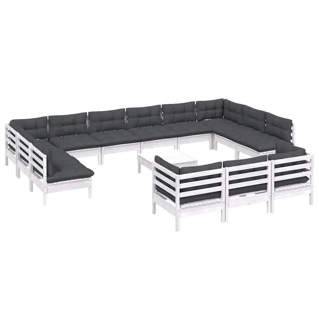 Garden Lounge Set 14 Piece Outdoor Furniture White Pinewood with Cushions