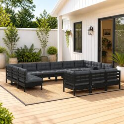 14 Piece Black Outdoor Garden Lounge Set with Cushions