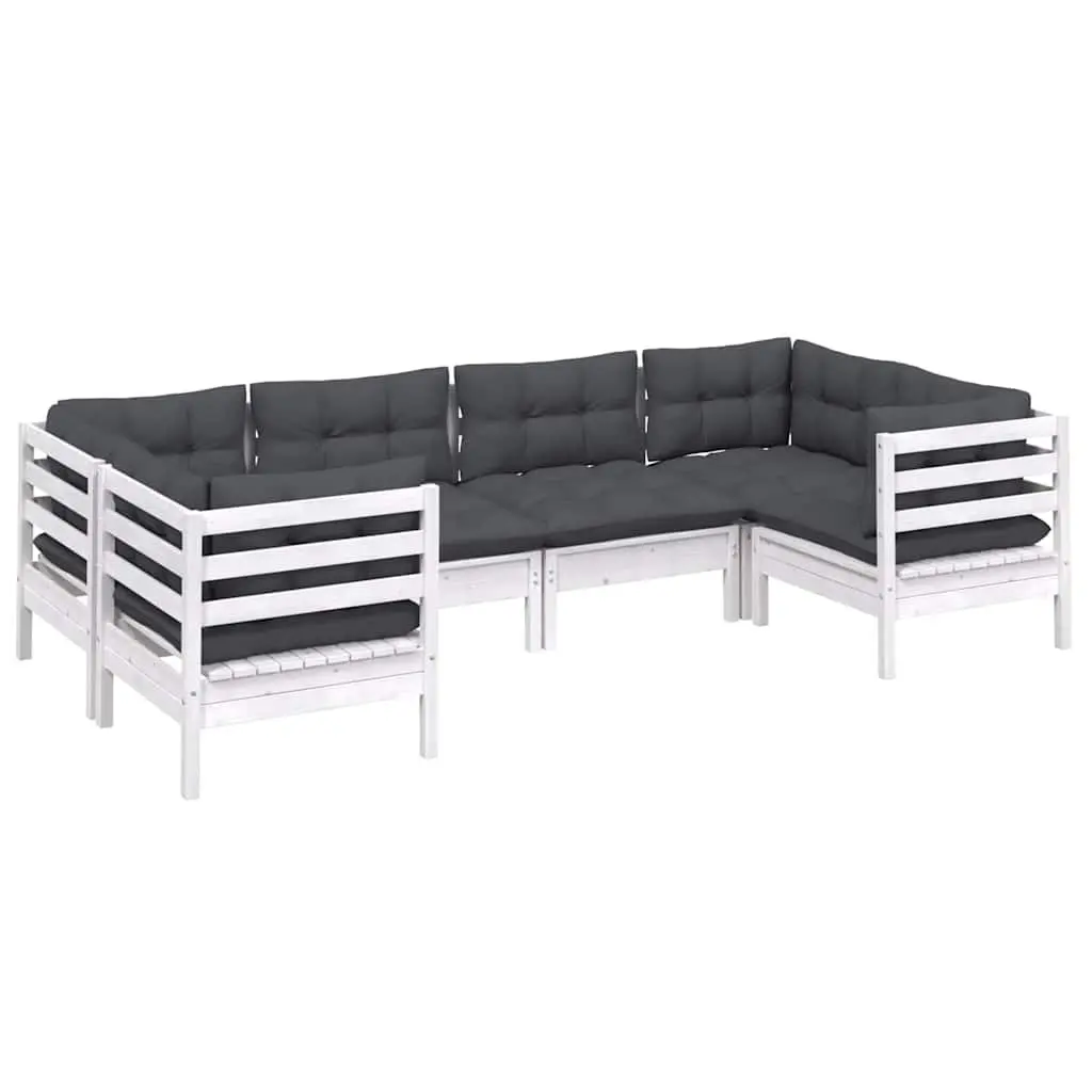 Garden Lounge Set Pinewood 6 Piece Outdoor Patio Furniture White with Cushions
