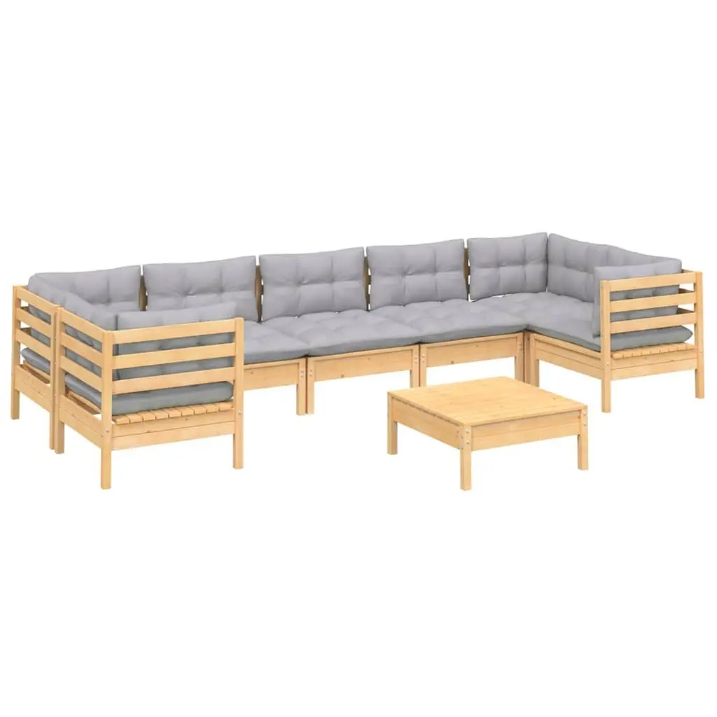 Garden Lounge Set Solid Pinewood 8 Piece Modular Patio Furniture Grey Cushions