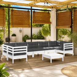 Sturdy 8-Piece White Pinewood Garden Lounge Set