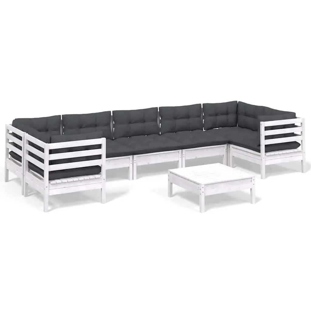 8-Piece White Pinewood Garden Lounge Set