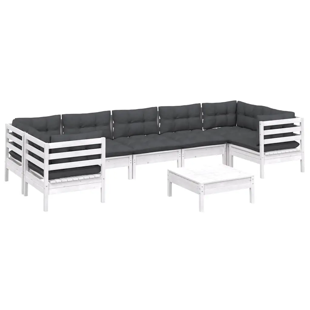 8-Piece White Pinewood Garden Lounge Set