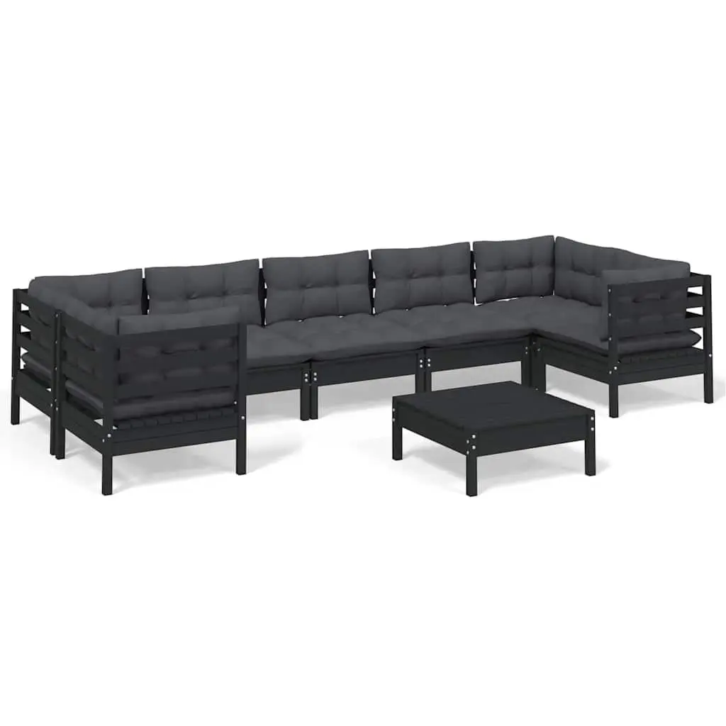 Garden Lounge Set Solid Pinewood 8 Piece Modular Outdoor Furniture Black with Cushions