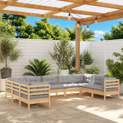 9 Piece Outdoor Patio Lounge Set with Grey Cushions