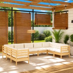 9 Piece Pinewood Garden Lounge Set with Cushions