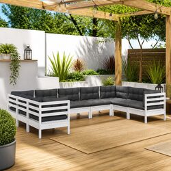 Pinewood Garden Lounge Set 9 Piece Modular White Patio Furniture
