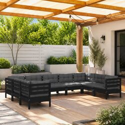 Premium Black Pinewood 9-Piece Garden Lounge Set