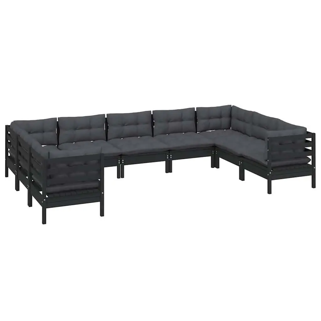 Black Pinewood 9-Piece Garden Lounge Set
