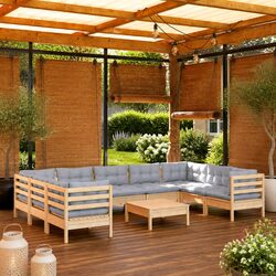 10-Piece Modular Garden Lounge Set with Grey Cushions