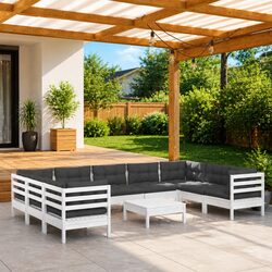 10-Piece Outdoor Patio Lounge Set in White Pinewood
