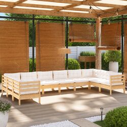 10-Piece Wooden Garden Lounge Set with Cream Cushions