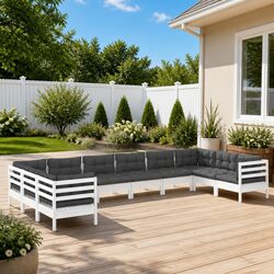10 Piece White Pinewood Garden Lounge Set with Cushions