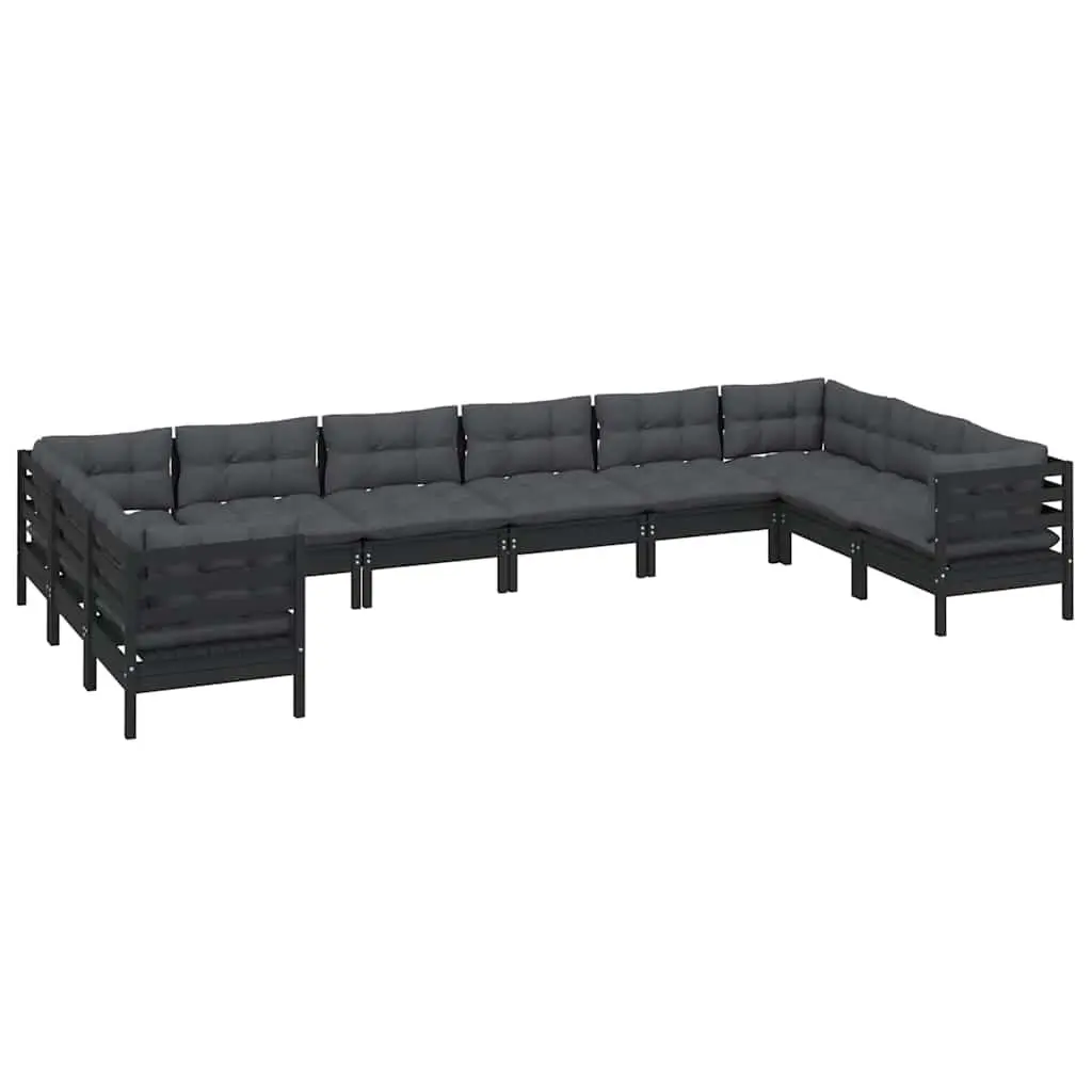 10 Piece Black Pinewood Garden Lounge Set