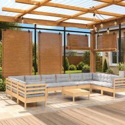 Premium 11 Piece Garden Lounge Set with Grey Cushions