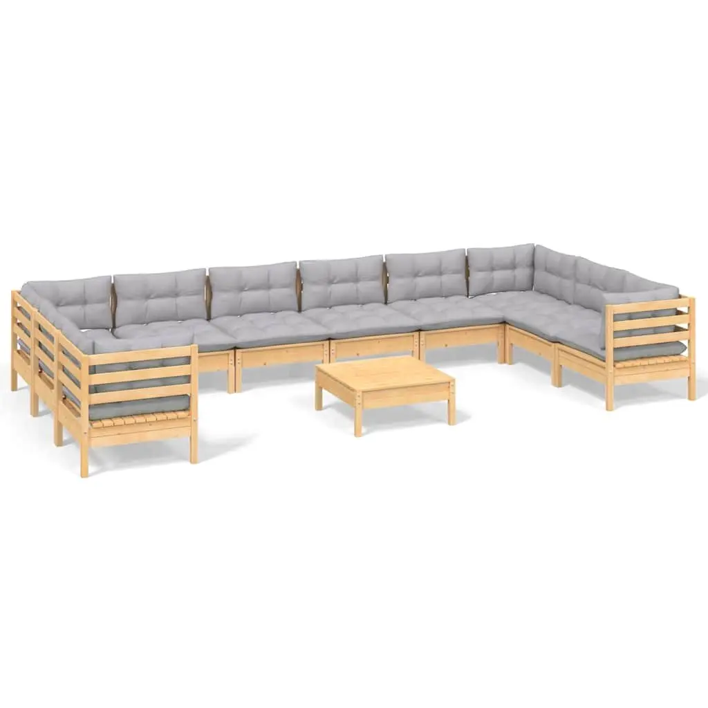 11 Piece Garden Lounge Set with Grey Cushions