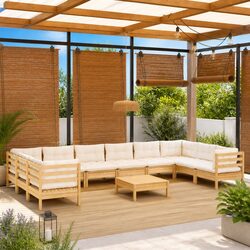 Sturdy 11 Piece Garden Lounge Set with Cream Cushions