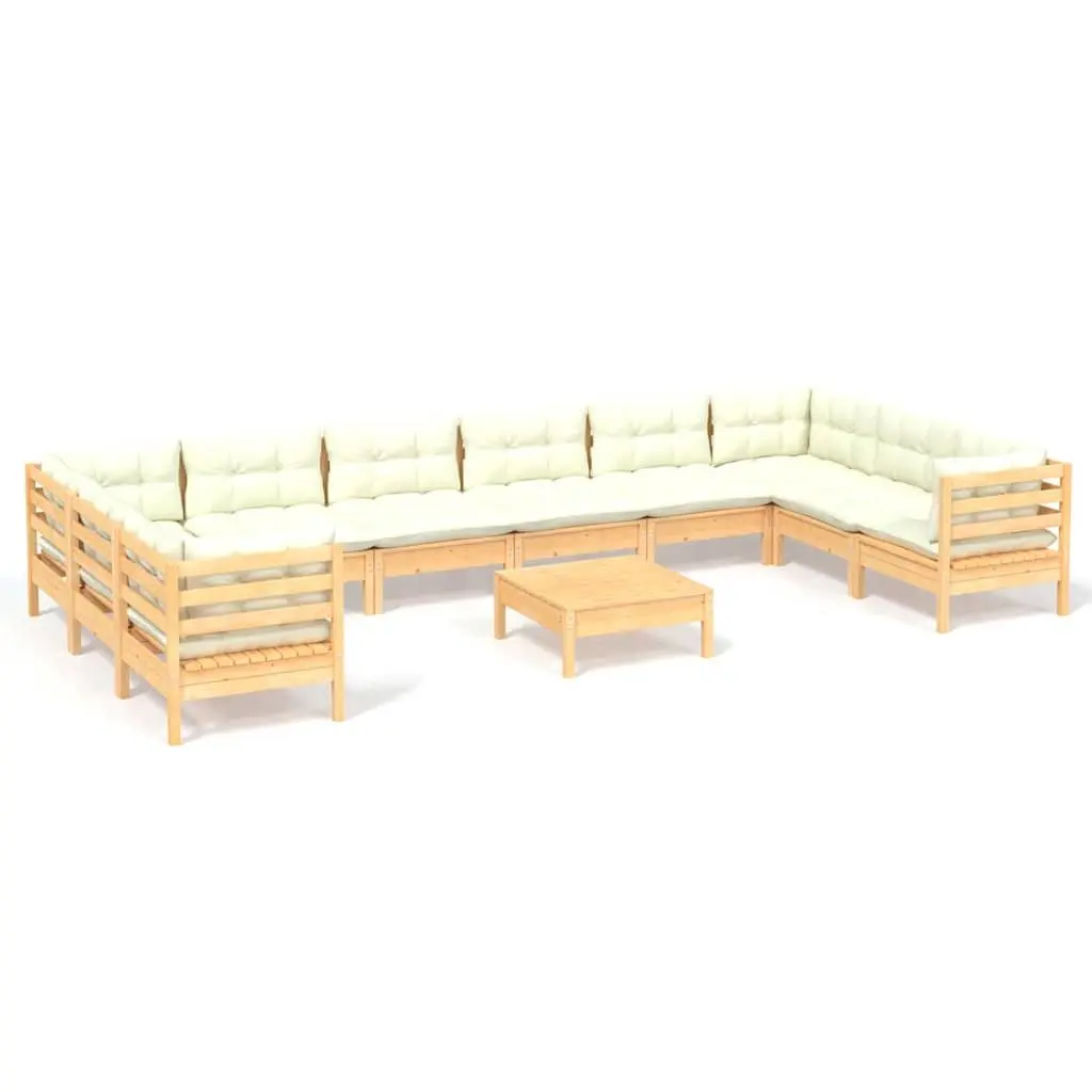 Garden Lounge Set Solid Pinewood 11 Piece Outdoor Patio Furniture Cream Cushions Modular