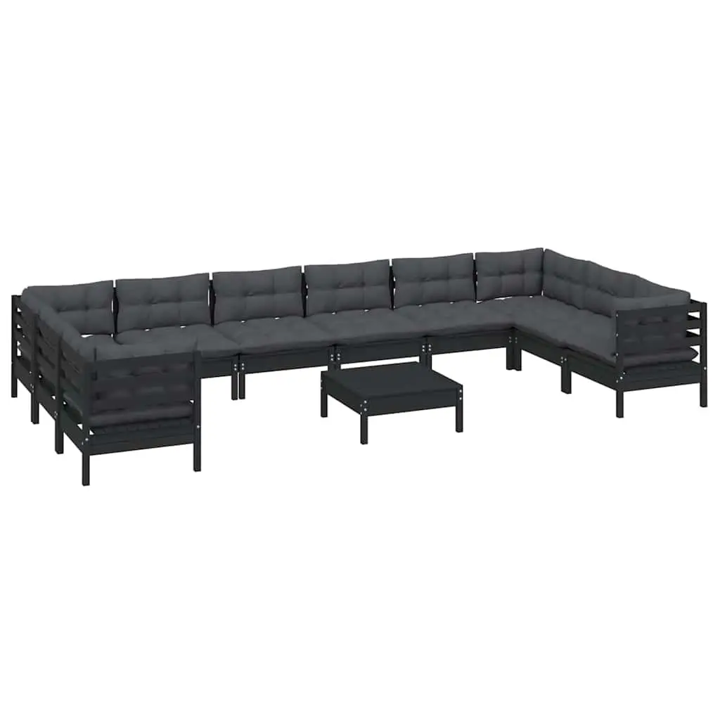 Outdoor Lounge Set Pinewood 11 Piece Black with Cushions