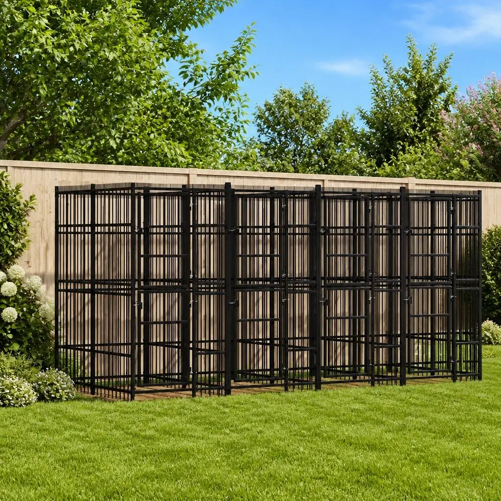 Dog Kennel Outdoor Steel Cage 12.9 m² Exercise Pen Run Lockable Door
