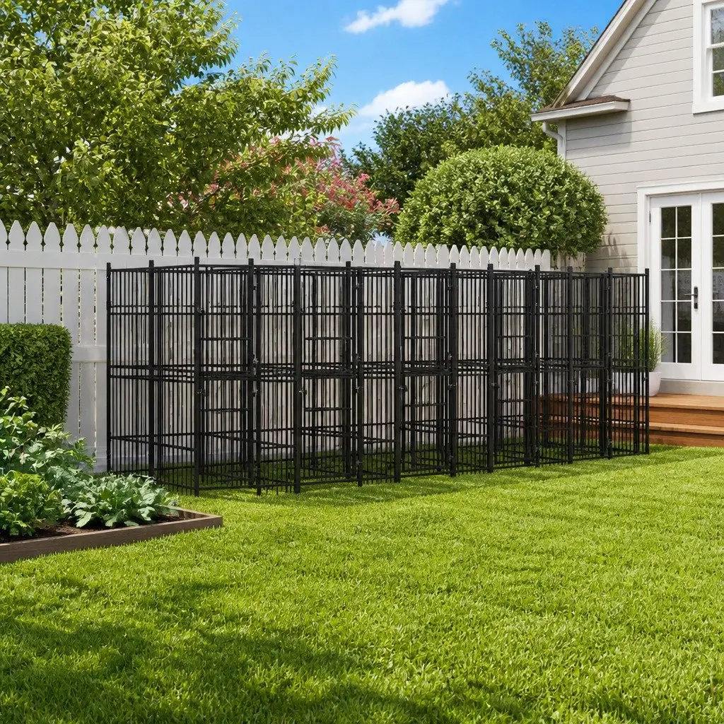 Dog Kennel Powder-coated Steel Large Black Exercise Run Pen