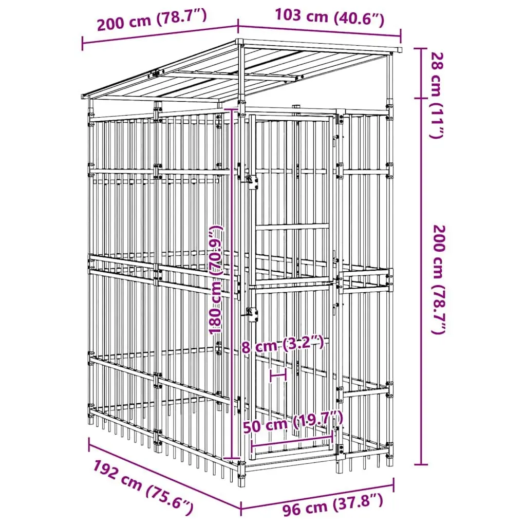 Dog Kennel with Roof Steel 1.84m² Outdoor Exercise Enclosure Lockable Door