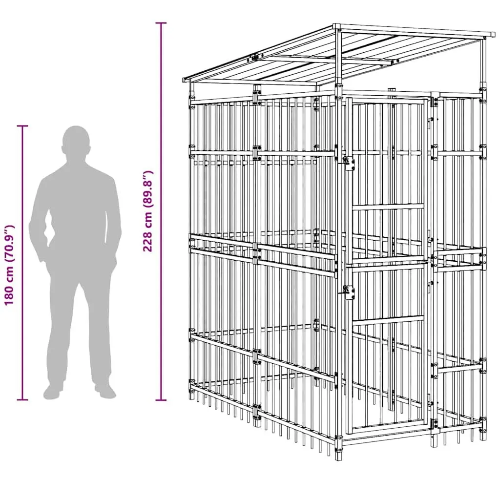 Dog Kennel with Roof Steel 1.84m² Outdoor Exercise Enclosure Lockable Door