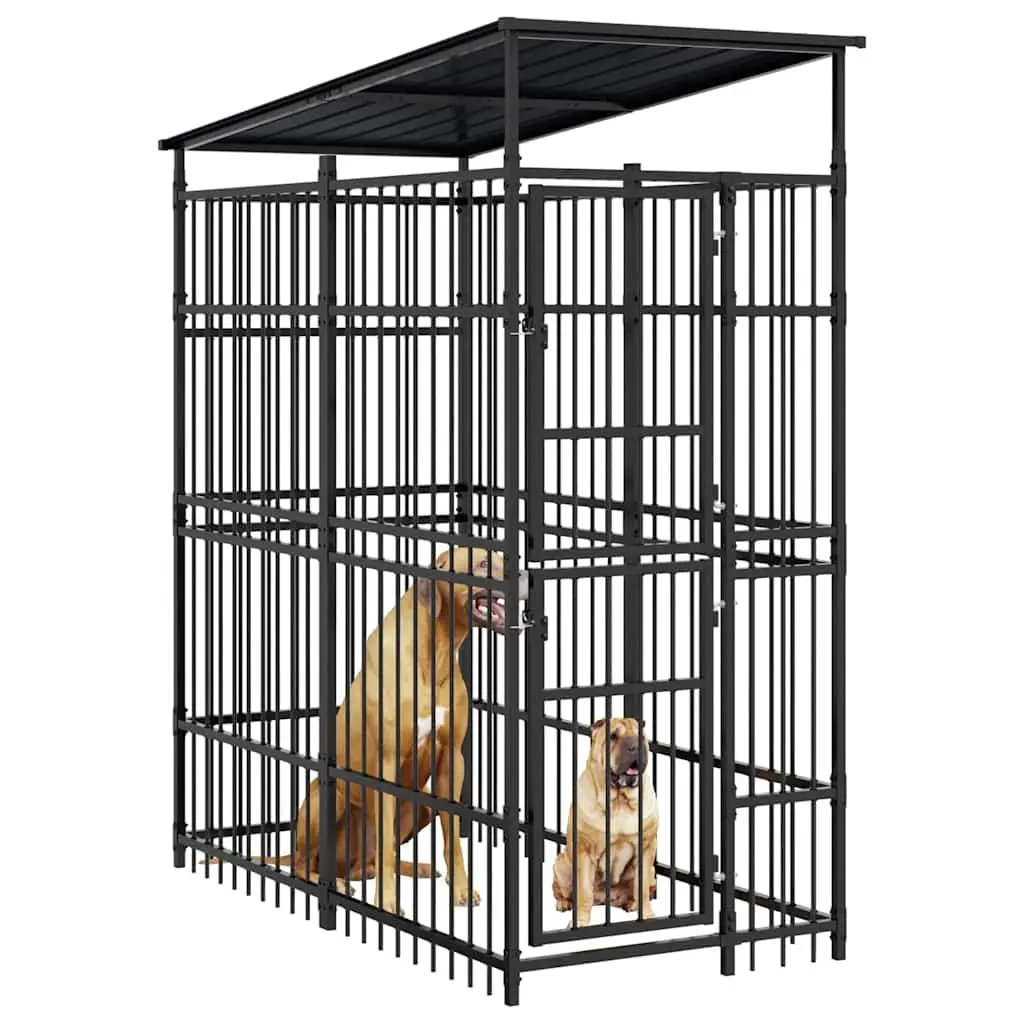 Dog Kennel with Roof Steel 1.84m² Outdoor Exercise Enclosure Lockable Door